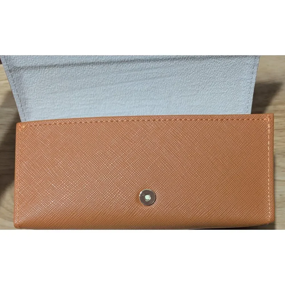 Tory Burch Sunglasses / Eyeglass Case Brown Leather + Pouch Logo Snap Close‎